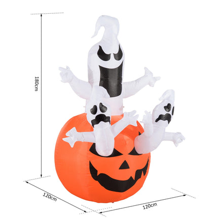 Nafukovací halloweenská dekorace duch s LED, 120x180 cm