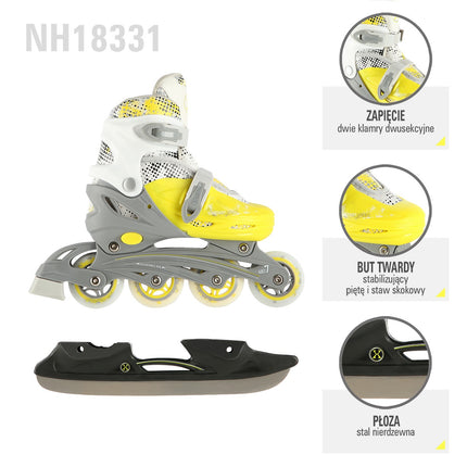 Inline/Ice Skates, 4-in-1, Lime, Size M (35-38)