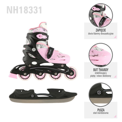 Inline/Ice Skates, 4-in-1, Pink, Size M (35-38)