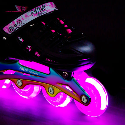 In-line a lední brusle, růžová LED, velikost M (35-38)