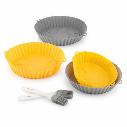 InnovaGoods 4 Silicone Air Fryer Baskets with Handles, 2 Kitchen Brushes