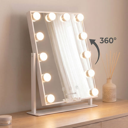 InnovaGoods Glarisse Tilting Hollywood Vanity Mirror, 12 LED Bulbs, Phone Holder