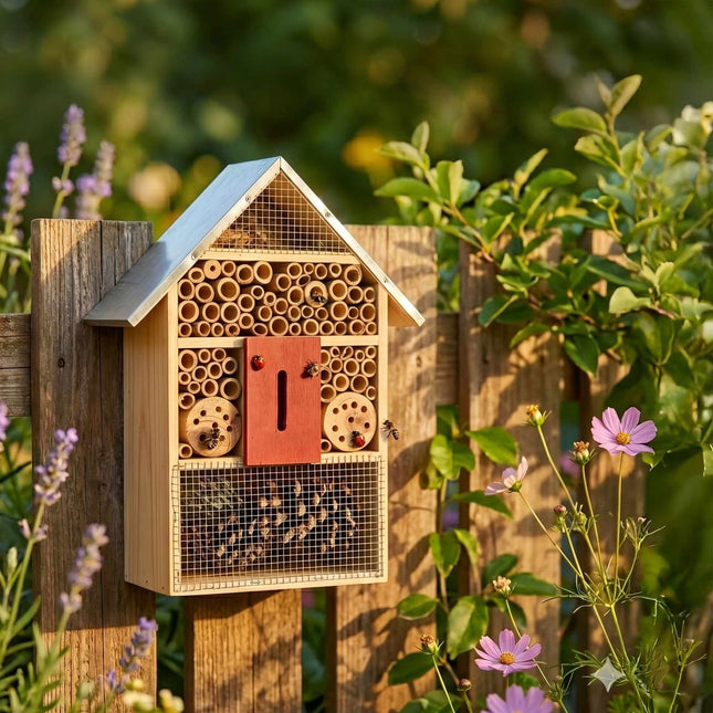 Insektenhotel mit Metalldach, wetterfester Bienen- und Schmetterlingsunterkunft