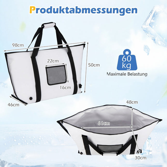 Geïsoleerde koeltas voor visgerei, 98 cm, waterdicht PVC, met aftapventiel