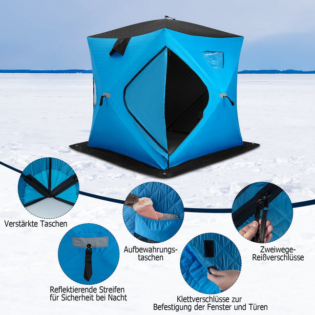 Geïsoleerde pop-up ijsvistent, 2 personen, blauw