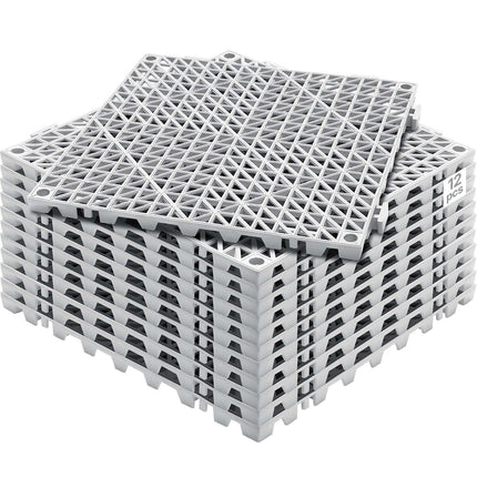 Interlocking Drainage Floor Tiles, PVC Non-Slip, 12-Pack