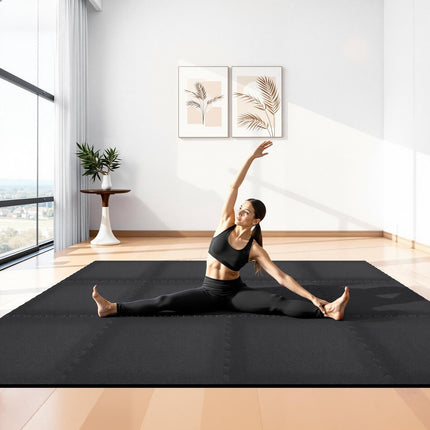 Interlocking Gym Floor Mats Set, 12 Tiles, 14mm Black