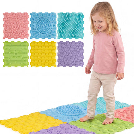 Interlocking Sensory Mats, 6 PCS, Multi-Colored TPE, 12"x12"