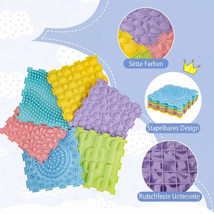 Interlocking Sensory Mats, 6 PCS, Multi-Colored TPE, 12"x12"