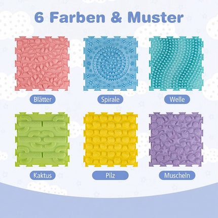 Interlocking Sensory Mats, 6 PCS, Multi-Colored TPE, 12"x12"