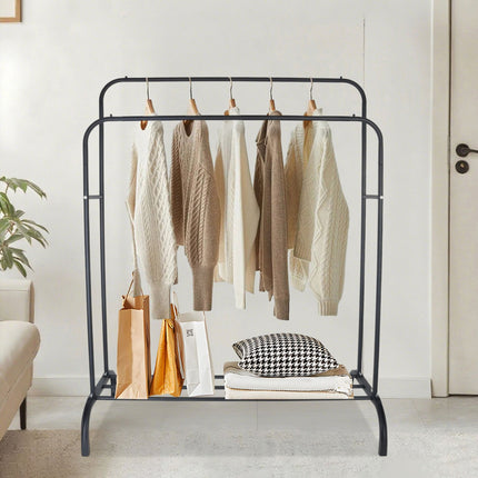 Iron Coat Rack with 2 Bars and Shelf