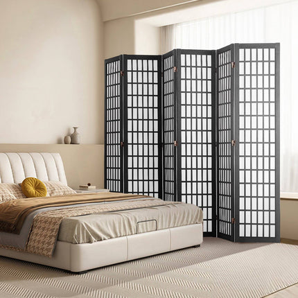 Japanese 6-Panel Folding Room Divider Privacy Screen, Black