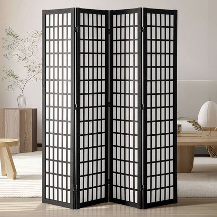Japanese Room Divider, 4-Panel Folding Wood Privacy Screen
