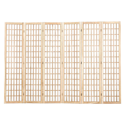 Japanese Room Divider, 6 Panel Folding Privacy Screen, Wood, 95.3 x 66.9 in