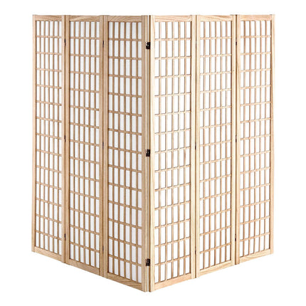 Japanese Room Divider, 6 Panel Folding Privacy Screen, Wood, 95.3 x 66.9 in