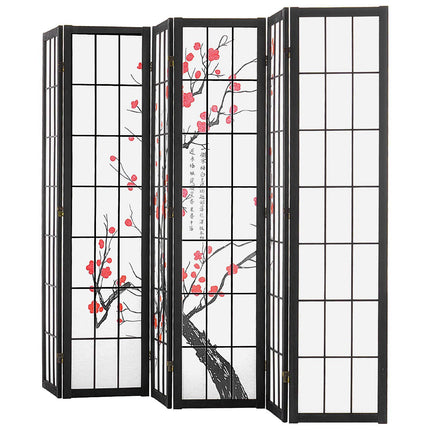 Japanese Room Divider, 6 Panel Folding Wood Screen, Cherry Blossom