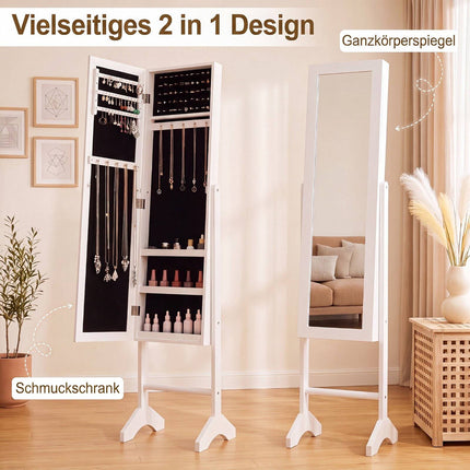 Jewelry Armoire with Mirror, Velvet Lining, White