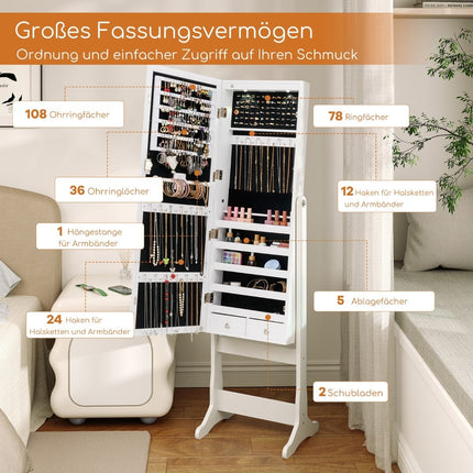 Jewelry Cabinet with LED Lights & Full-Length Mirror