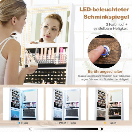 Jewelry Cabinet with LED Mirror, 360 Rotating, White