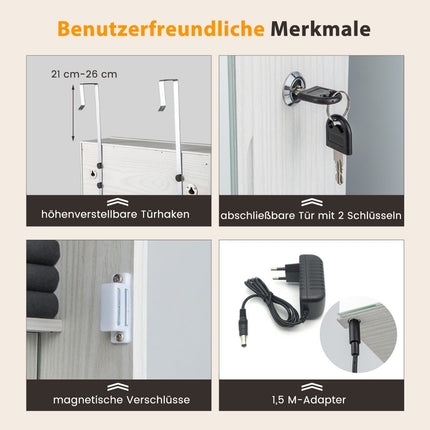 Jewelry cabinet hanging mirror cabinet lockable with three-color LED lighting white