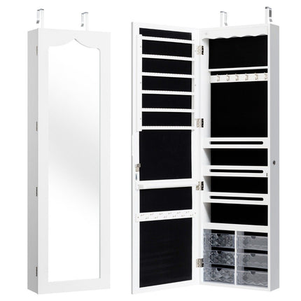 Šperkovnice závěsná úložná skříňka s LED osvětlením 36.5 x 11.5 x 120 cm, bílá