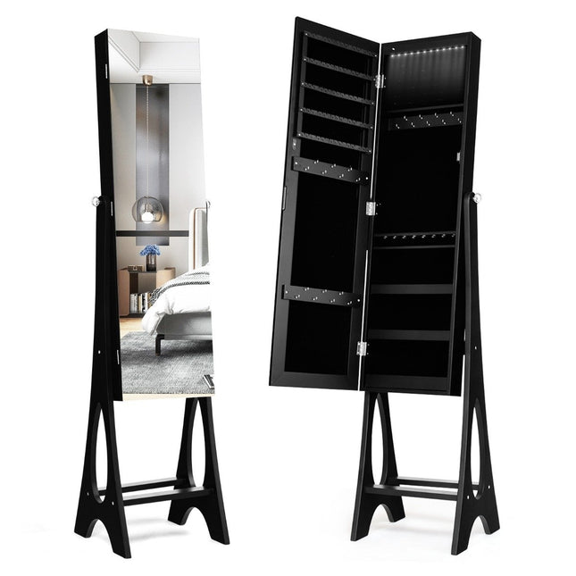 Šperkovnice se stojacím zrcadlem 2v1, celopostavové zrcadlo s 12 LED 36 x 33.5 x 154.5 cm, černá