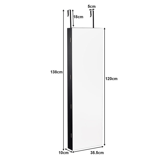Šperkovnice nástěnné zrcadlo s LED osvětlením, zrcadlová skříňka 120 x 35.5 x 10 cm, černá/bílo-černá