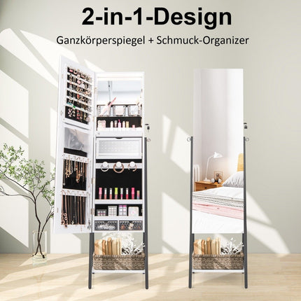 Šperkovnice se zrcadlem a tříbarevným LED osvětlením 41.5 x 37 x 157 cm, bílá