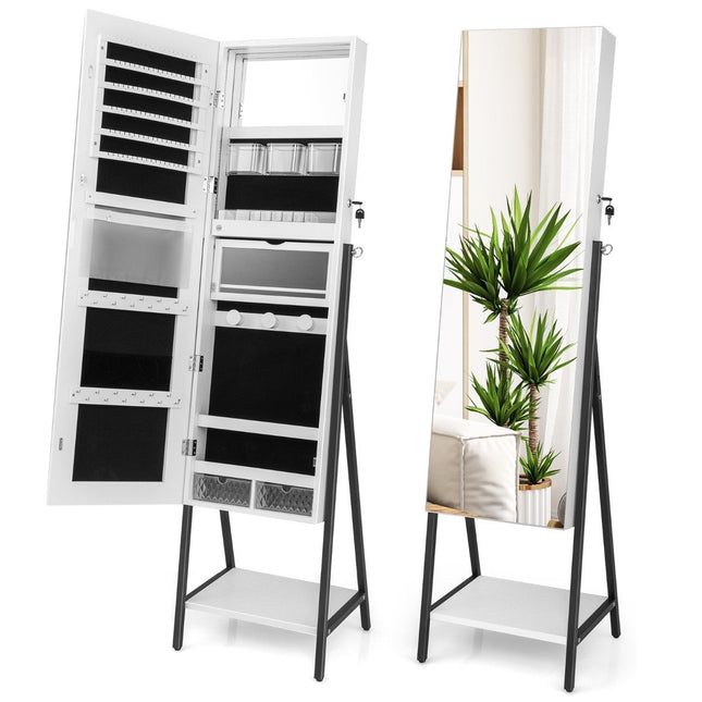 Šperkovnice se zrcadlem a tříbarevným LED osvětlením 41.5 x 37 x 157 cm, bílá