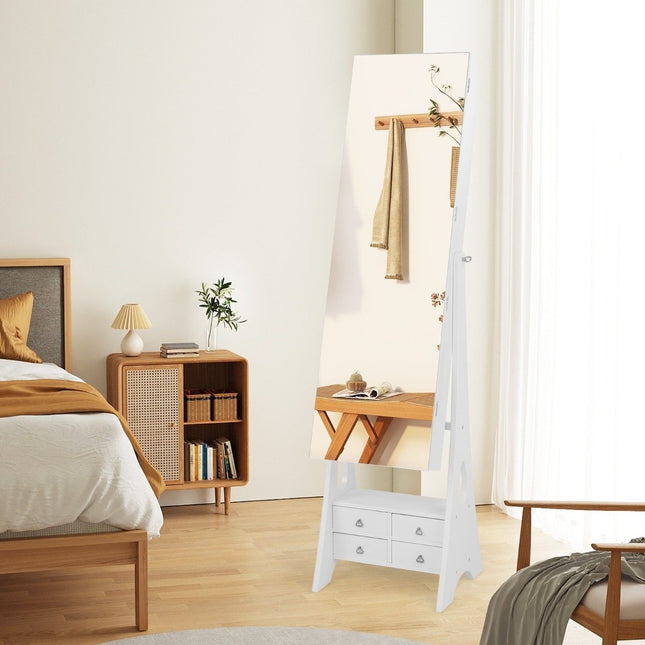 Jewelry cabinet with mirror & lighting Jewelry mirror cabinet with drawers and folding shelf white