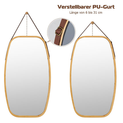 Jewelry mirror with bamboo frame and adjustable leather strap 77 x 44 x 1.5 cm