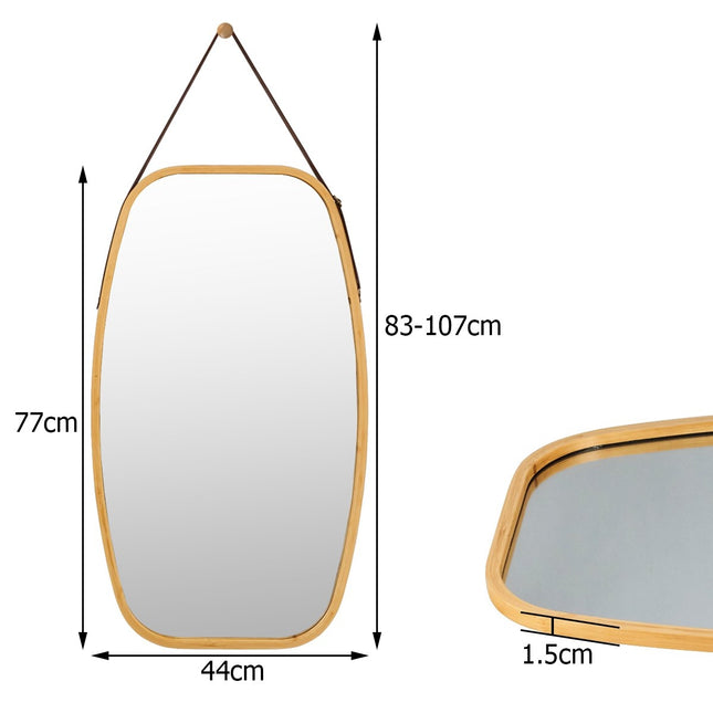 Schmuckspiegel mit Bambusrahmen und verstellbarem Lederband 77 x 44 x 1,5 cm