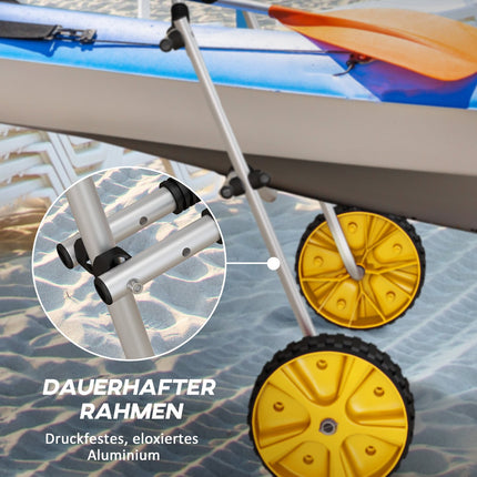 Adjustable kayak trailer with tension strap, aluminum