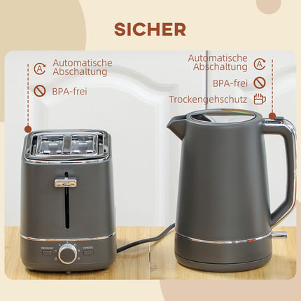 Sada rychlovarné konvice a toustovače, 1.7L, 6 stupňů opékání, šedá
