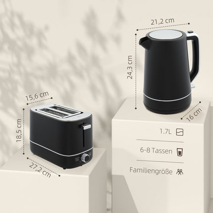 Sada rychlovarné konvice a toustovače - 2200W, 1.7L, 6 stupňů opékání, černá