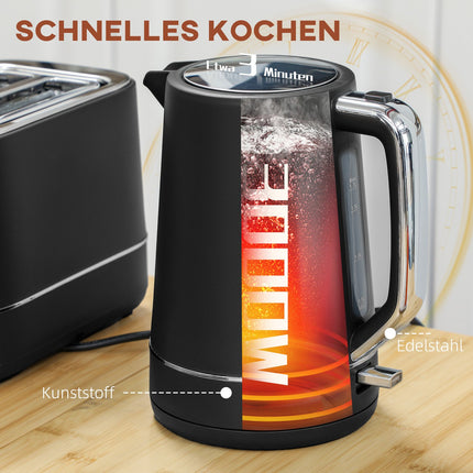 Sada rychlovarné konvice a toustovače - 2200W, 1.7L, 6 stupňů opékání, černá