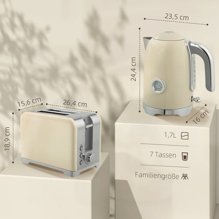Sada rychlovarné konvice a toustovače, 2200W, 7 stupňů opékání, krémová