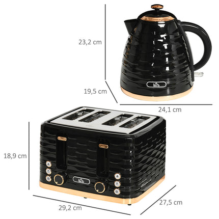 Snídaňová sada rychlovarné konvice a toustovače, 1.7L, 4 plátky, černá