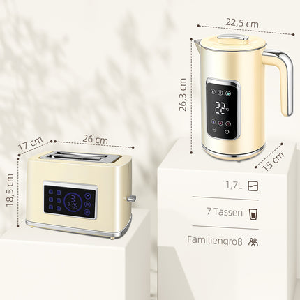 Sada rychlovarné konvice a toustovače, LED dotyk, 1.7L, 2 sloty, krémová
