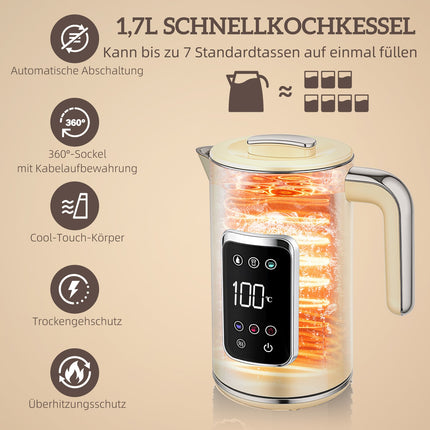 Sada rychlovarné konvice a toustovače, LED dotyk, 1.7L, 2 sloty, krémová