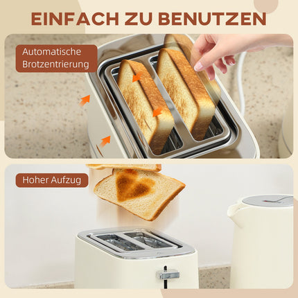 Kettle and Toaster Set, 1.7L, 6 Browning Levels, Beige