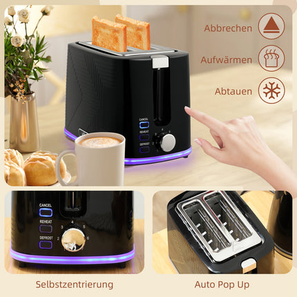 Kettle and Toaster Set, 2200W, 2-Slice, Black