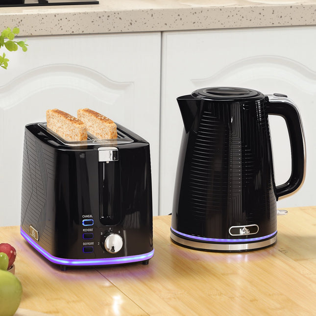 Sada rychlovarné konvice a toustovače, 2200W, na 2 plátky, černá
