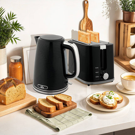 Kettle and Toaster Set, 2200W, 2-Slice, Black