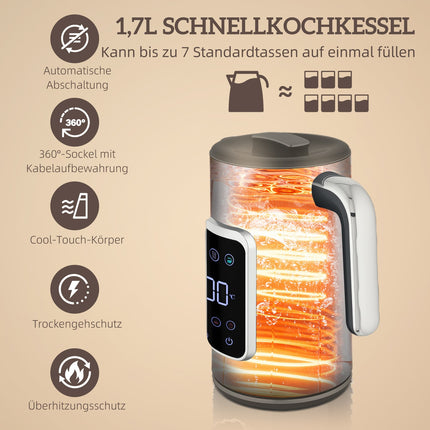 Sada rychlovarné konvice a toustovače, LED dotyk, 1.7L, 2 sloty, černá