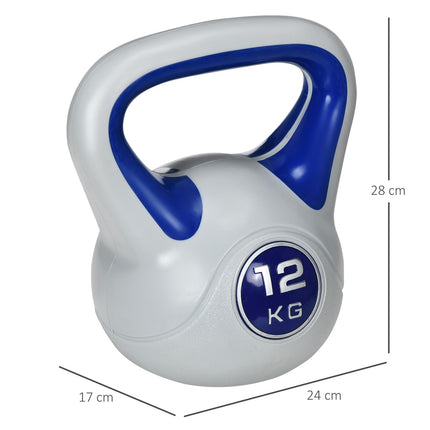 Kettlebell 12 kg, modrá, pro silový trénink a fitness