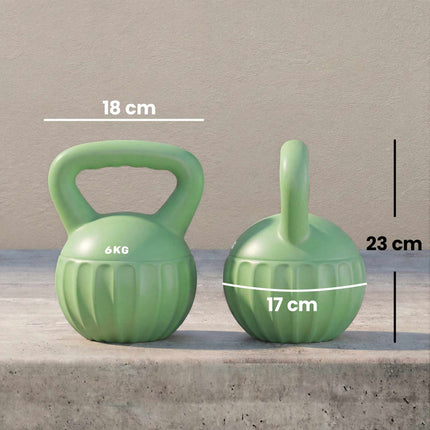 Kettlebell 6kg Sand-Filled, Non-Slip Grip, Green