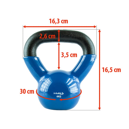 Kettlebell, litina, 4 kg, modrá