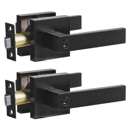 Keyed Entry Door Lever Handle, Black, 2-Pack, Reversible