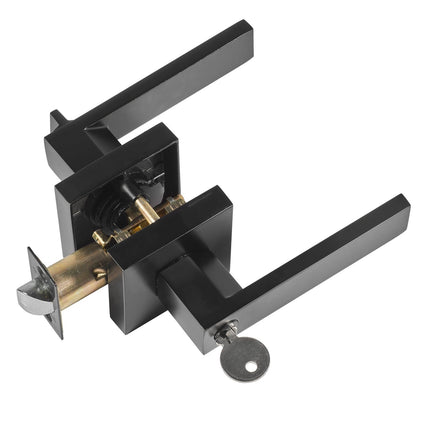 Keyed Entry Door Lever Handle, Black, Reversible, 2 Keys